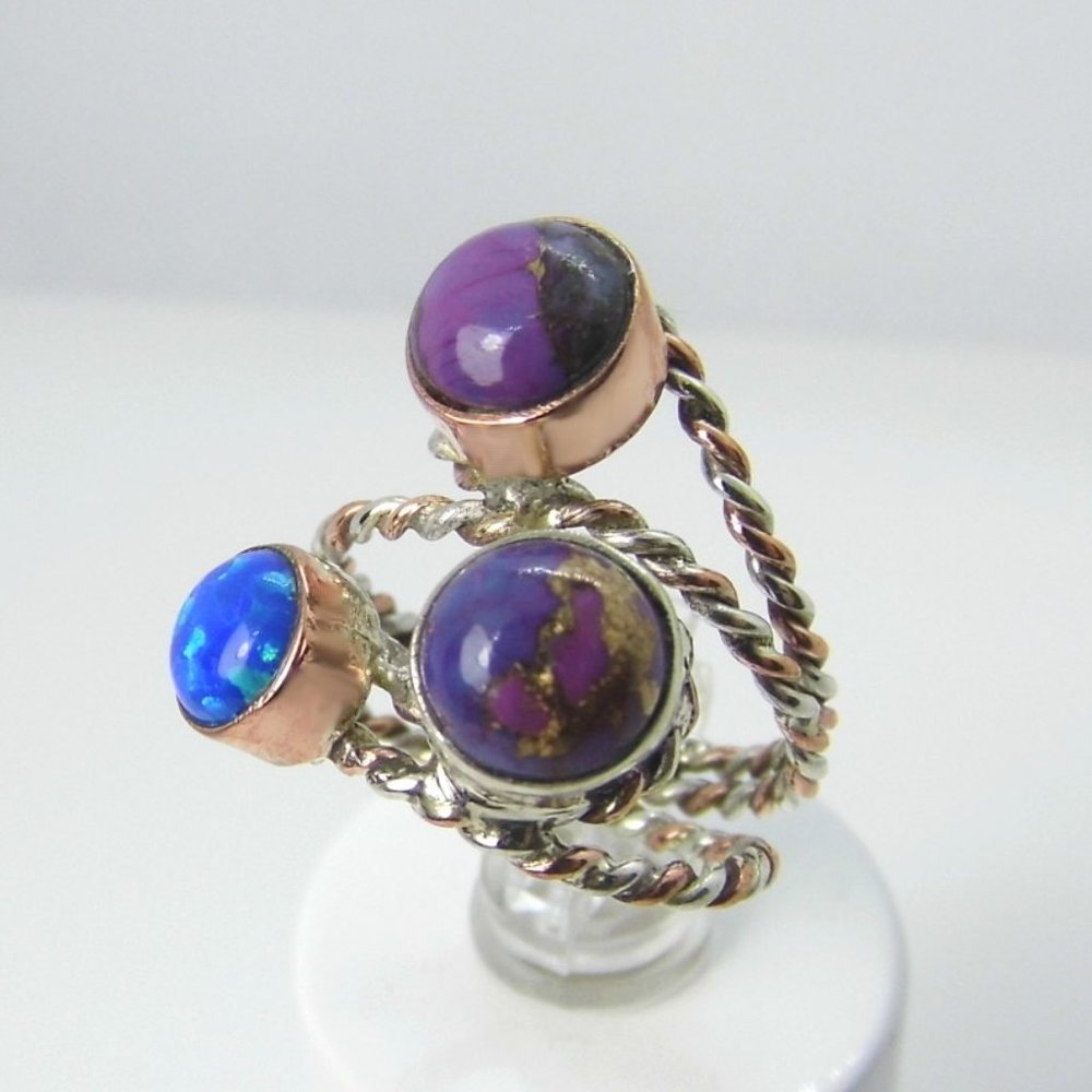 Sterling Silver Charoite & Opal Cabochon Ring size 6 NEW - Picture 4 of 9